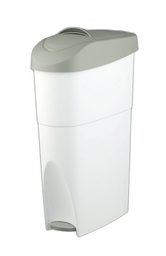 Papelera compresera de plástico blanco y gris